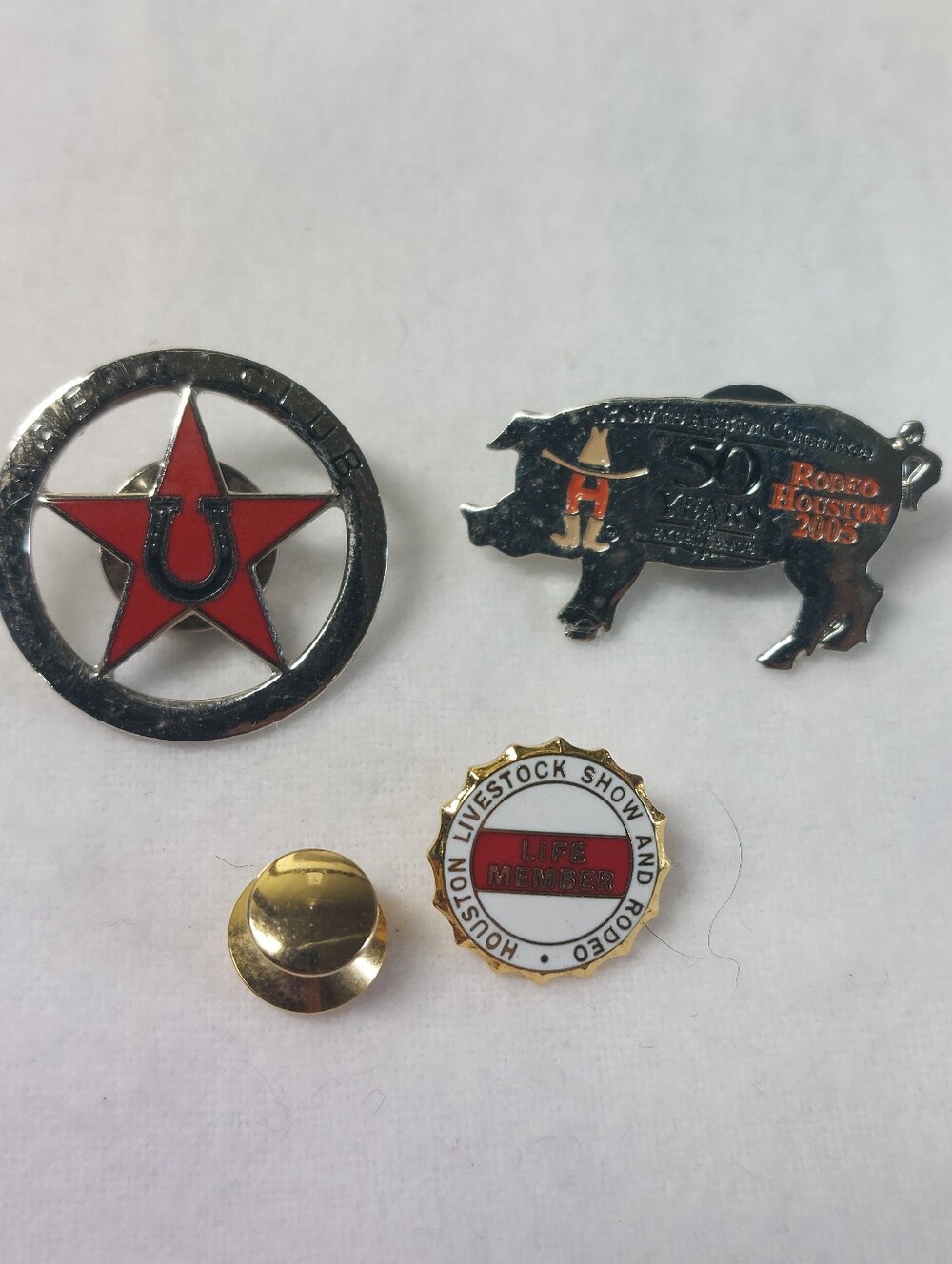 VTG HLSR Houston Rodeo Pins, 3 Lot - Life Member, Swine Auction, Arena Club